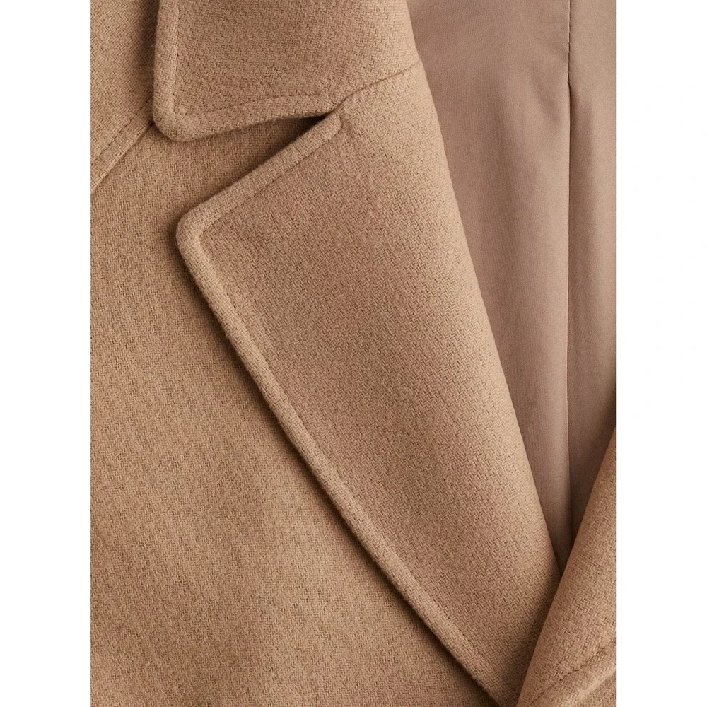 H&M Divided Camel Tan Belted Wrap Coat Notched Lapel XL NEW